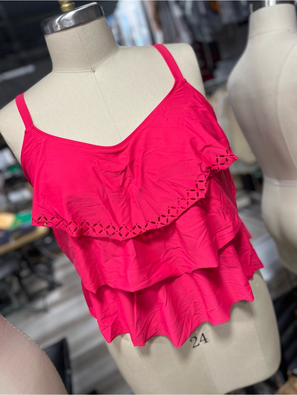 Beach Native Hot Pink Triple Tier Ruffle Tankini Swim Top Plus Size 20
